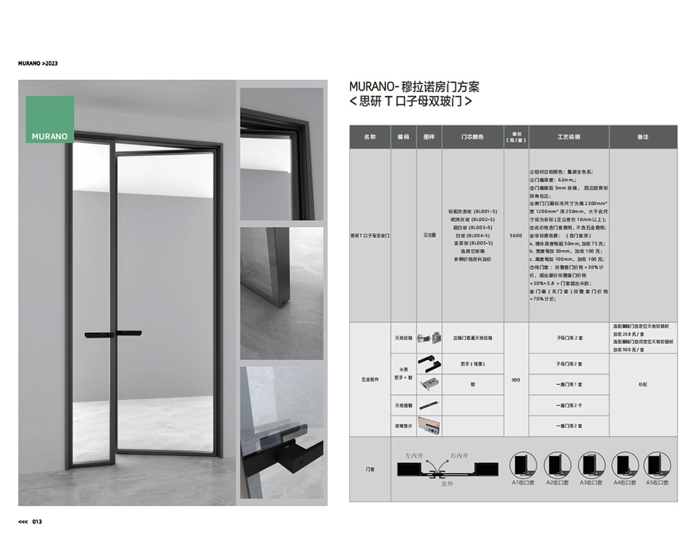 SY T edge double sided glass couple interior door
