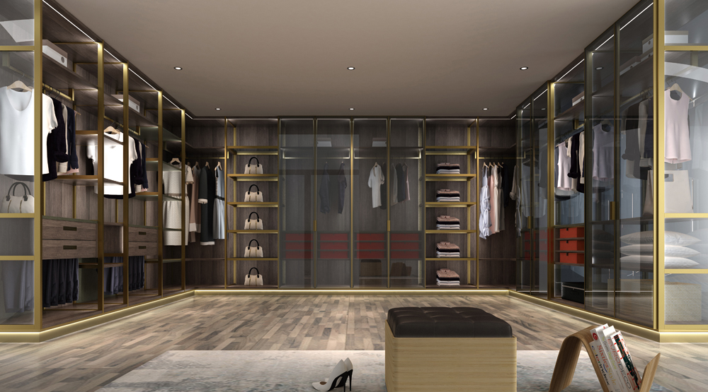 Aluminum glass door walk in closet