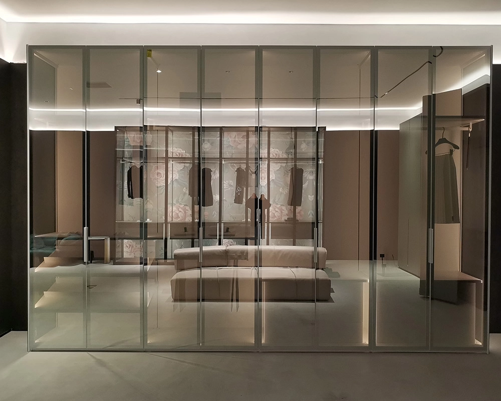 Aluminum Frame Glass Wood Wardrobe Cabinet