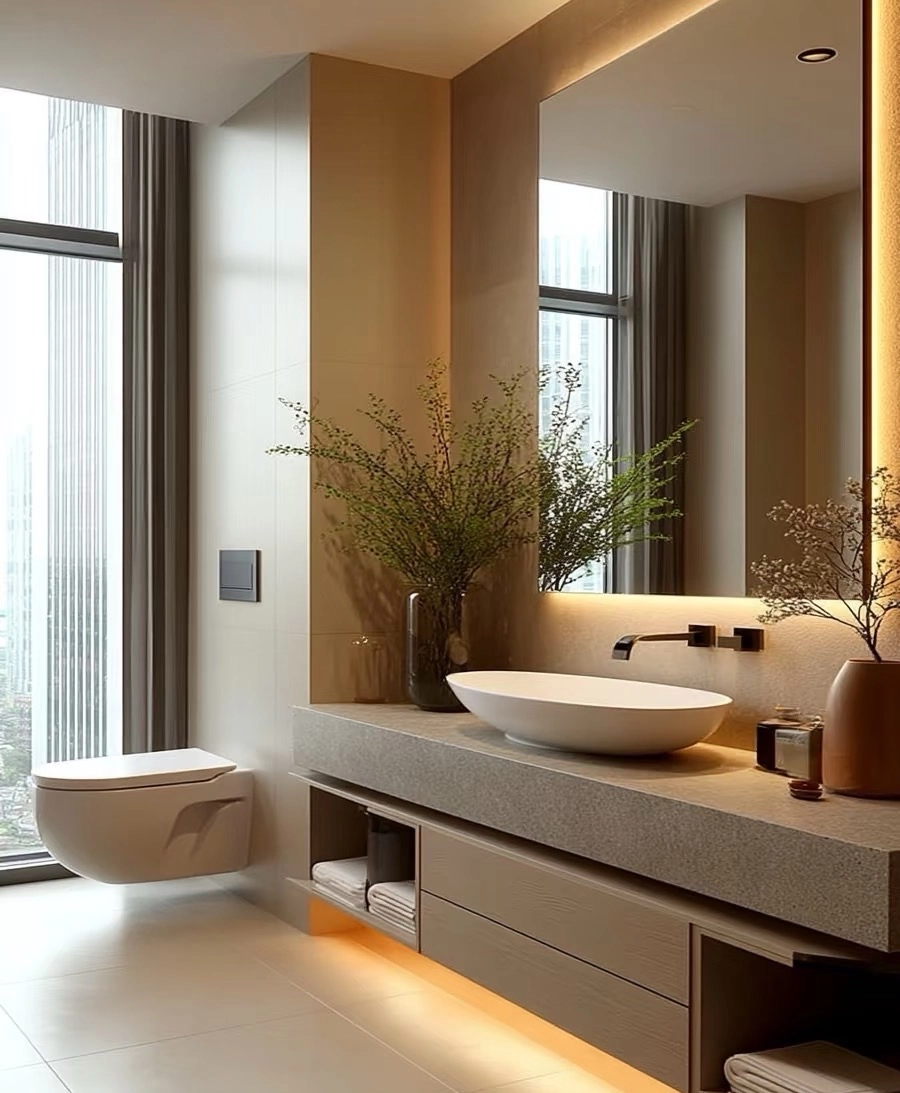 OSB Acrylic Countertop Bathroom Cabinet | Modern Melamine Vanity with Waterproof Storage