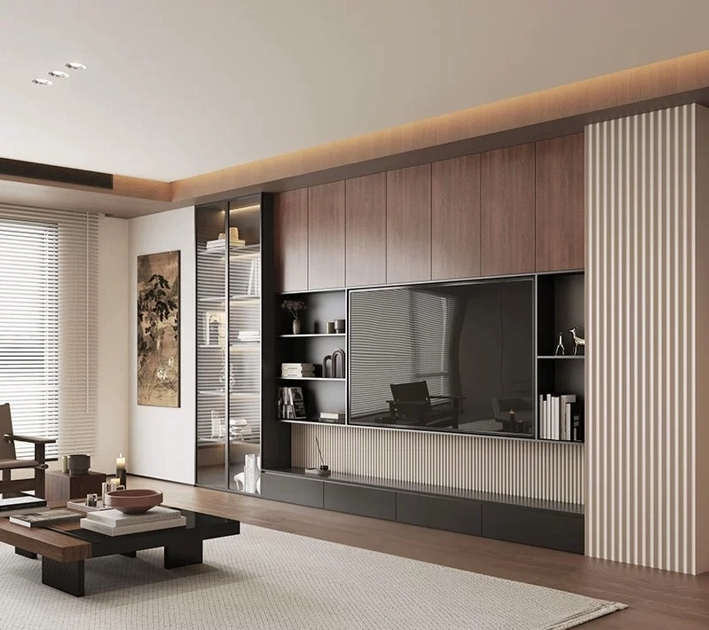 Modern Melamine TV Cabinet with Glass Door – Customizable Storage Solution for Living Room & Office