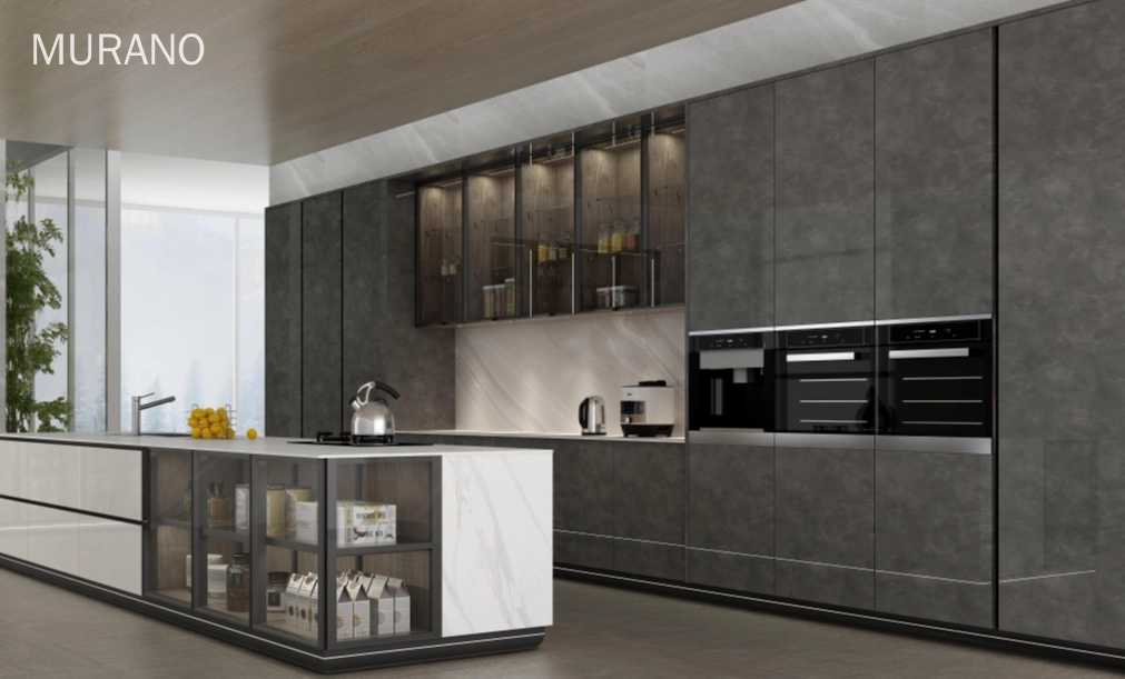 UV marble color high glossy kitchen cabinet 1