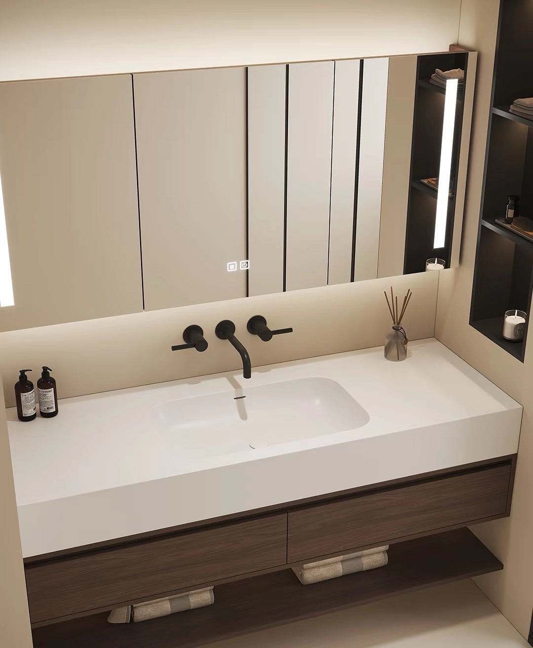 Modern Customizable Melamine Board Bathroom Cabinet with Waterproof Storage & Sleek Design